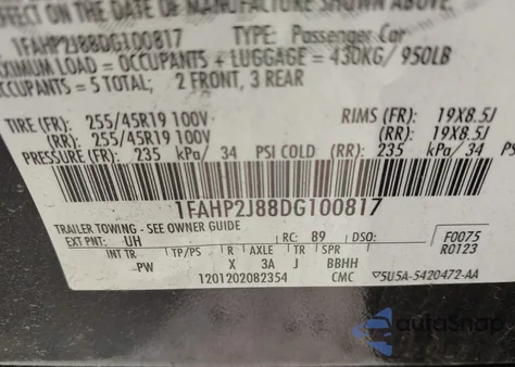 2013 Ford Taurus Limited z USA, uszkodzony, nr VIN 1FAHP2J88DG100817